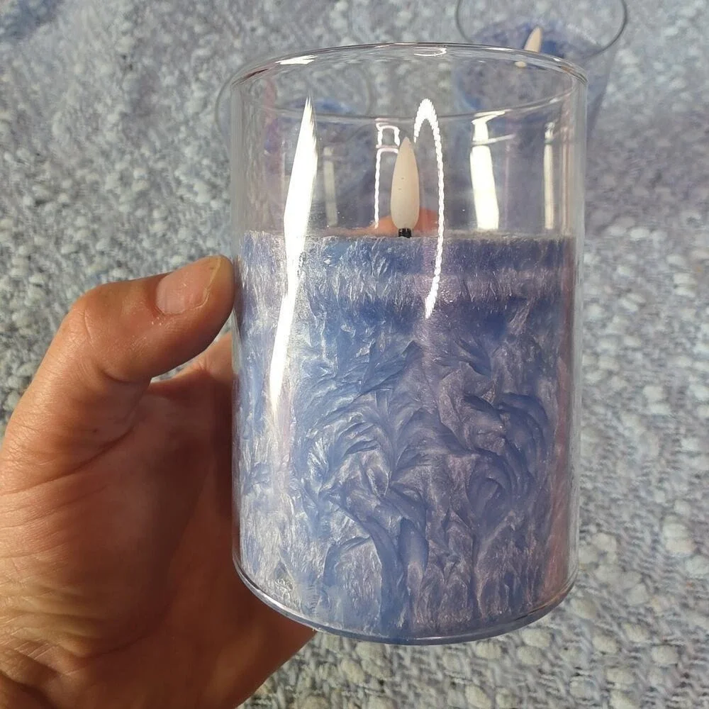 Living Embossed Blue Christmas Holiday 3-Piece LED Candle‎ Set E2
